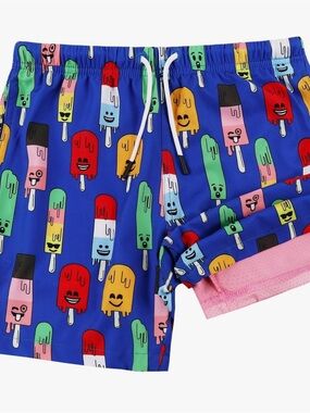 Boys Blue Popsicle-Print Swim Trunks with Drawstring